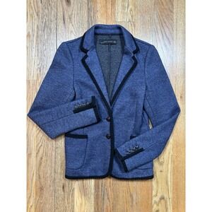 Zara Wool Blend Schoolboy Tailored Knit Blazer Jacket Women's Size Small Blue